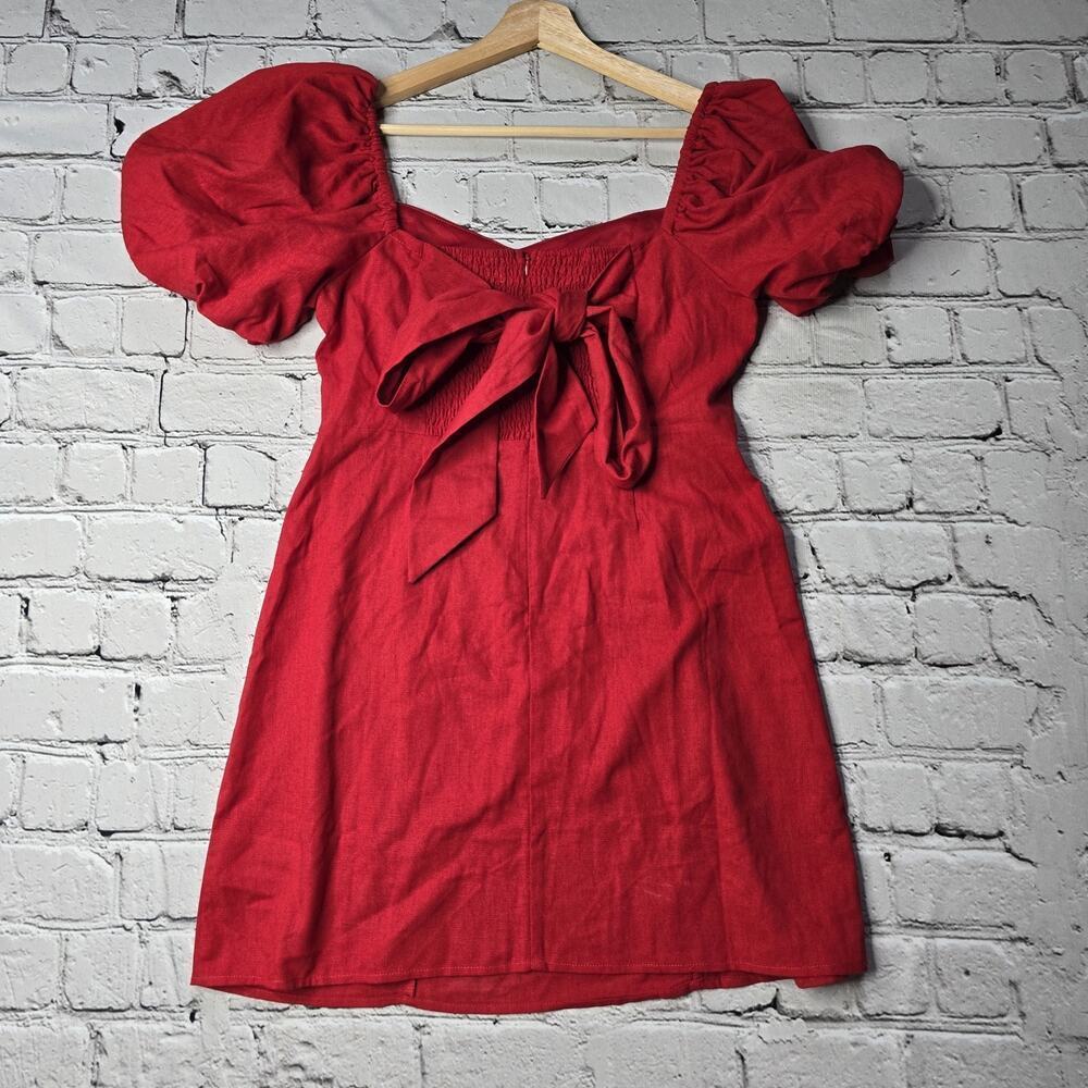 Francescas Mi Ami Grettie Bow Back Mini Dress Red New Size Large Puff Sleeve - Picture 9 of 14